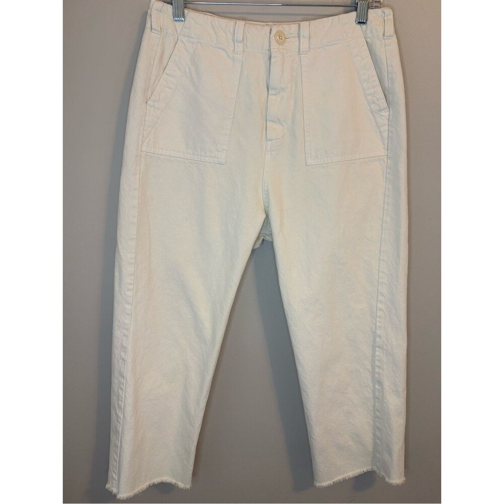 The Great Ecru Cropped Wide Leg Jeans Raw Hem Size 26